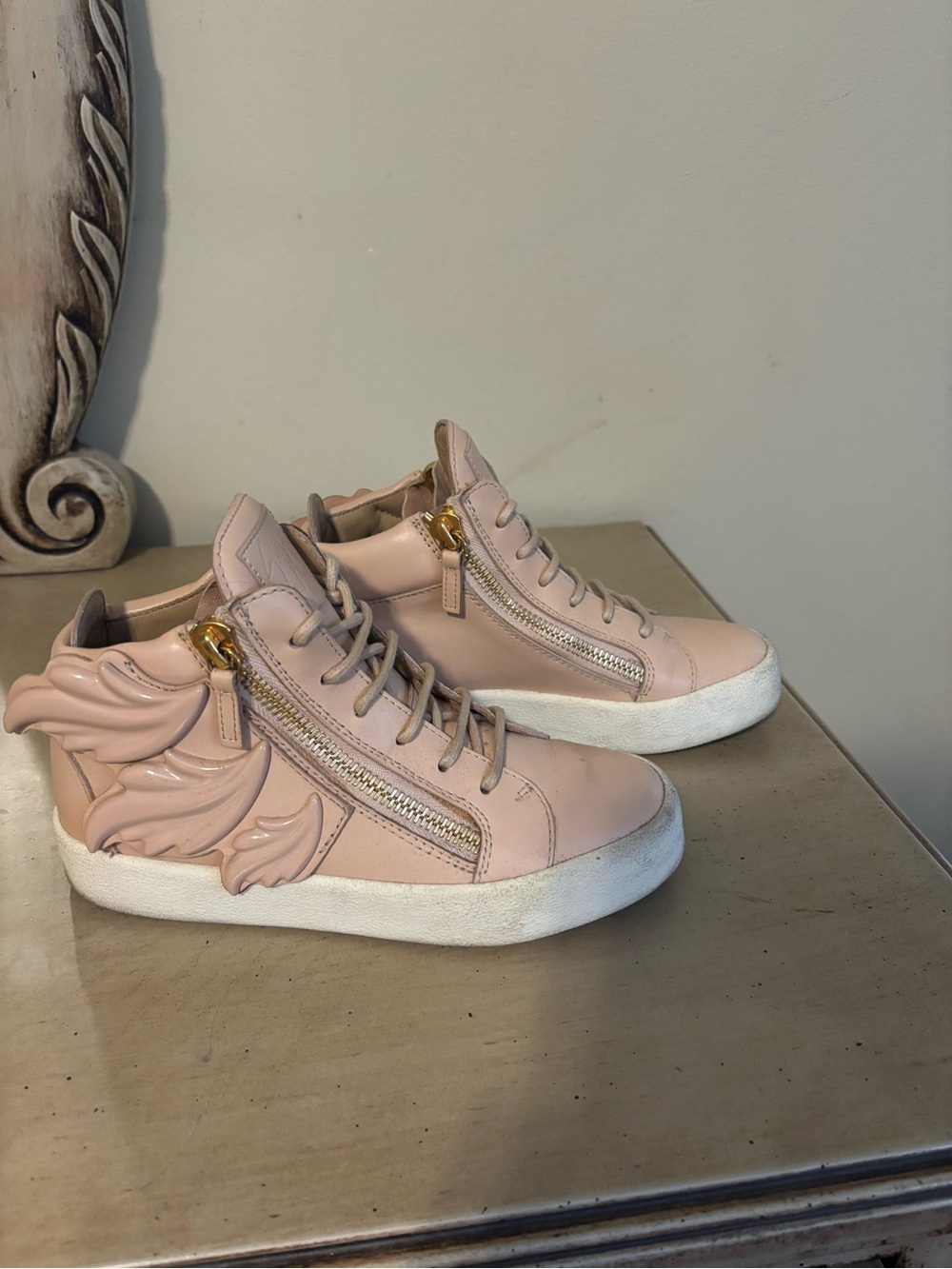 Giuseppe Zanotti Blush Pink Wing-Detail High-Top Sneakers
